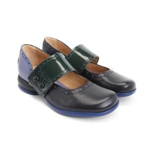 John Fluevog Blue Green Cleo Fellowship Buttoned Mary Jane Heels Size 11.5